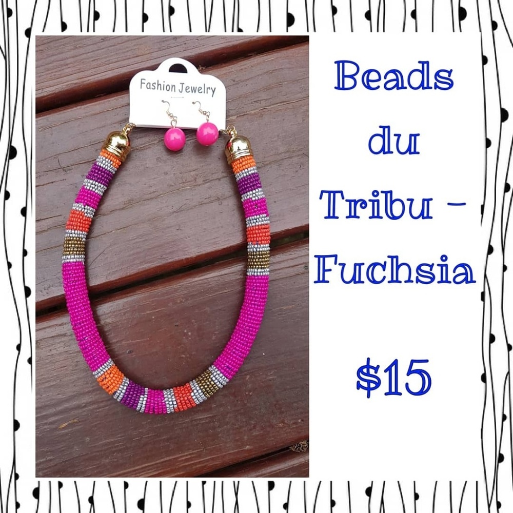 Beads du Tribu - Fuschia Beaded Jewelry